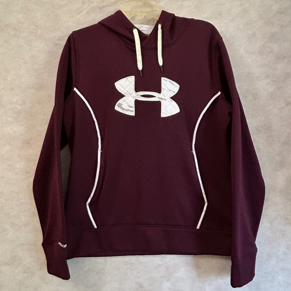 Under Armour Storm 1 Hoodie Womens Large Maroon Burgundy Camo Logo Pullover